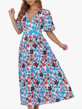 Sissyaki Spring Summer Red And Blue Floral Maxi Dress Size XL NWT